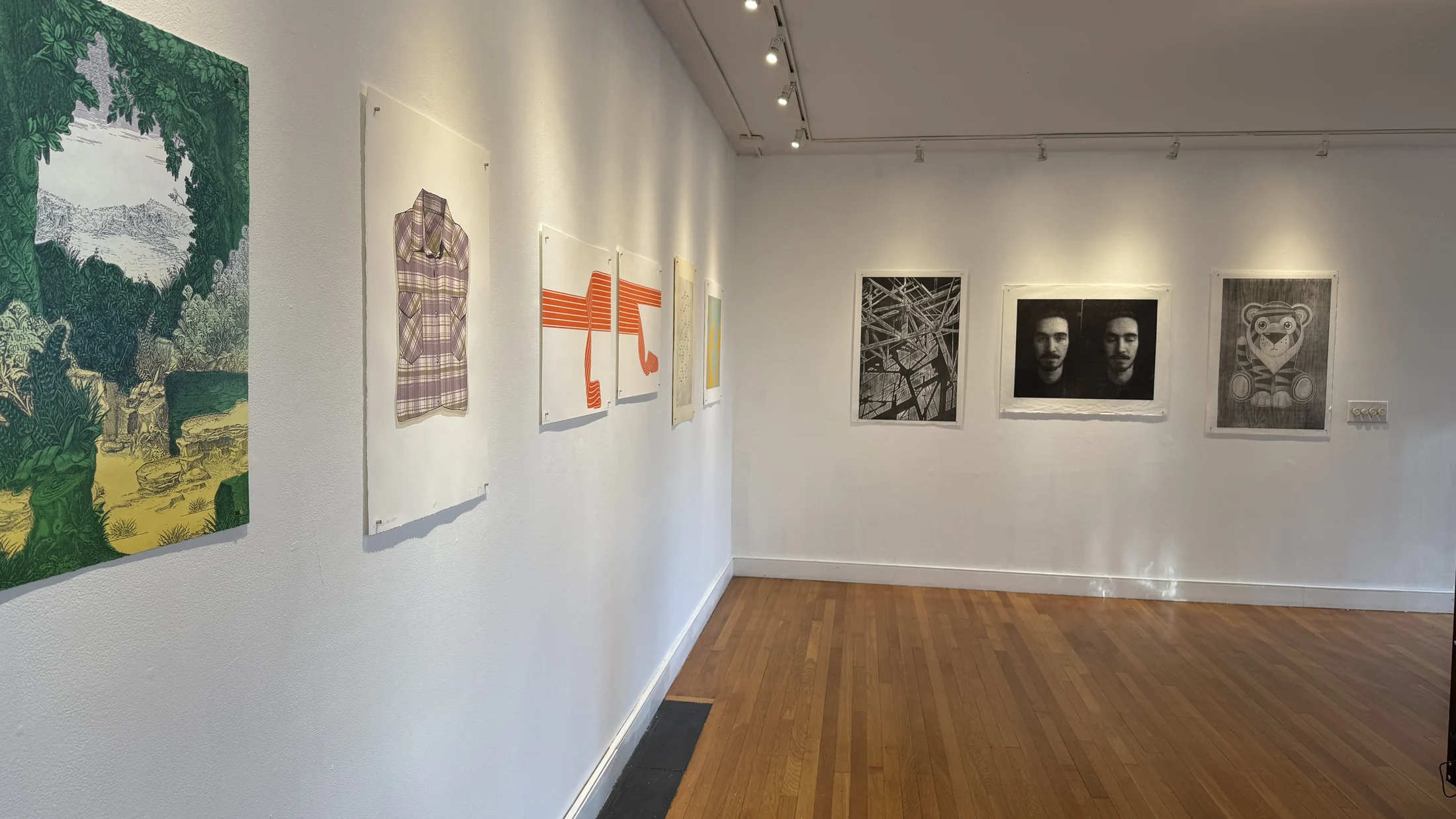 Installation view of large-scale prints in Cornucopia.
