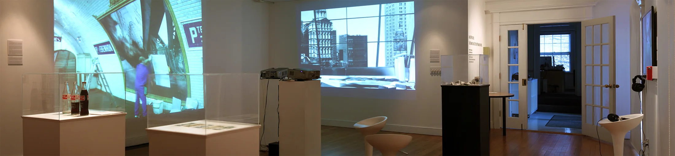 Panoramic installation view inside Mulberry MIX Gallery.